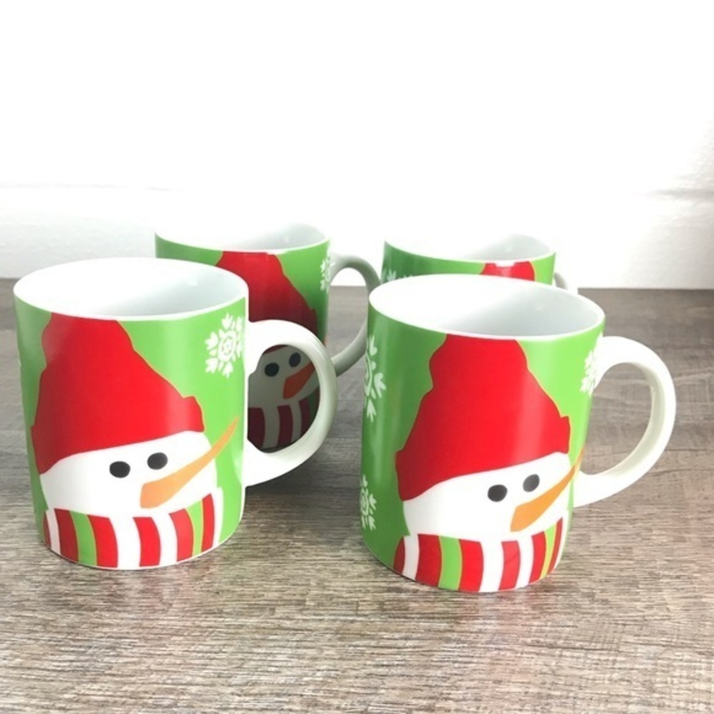 Crate & Barrel snowman mugs Set of 4 Christmas coffee cups holidays
